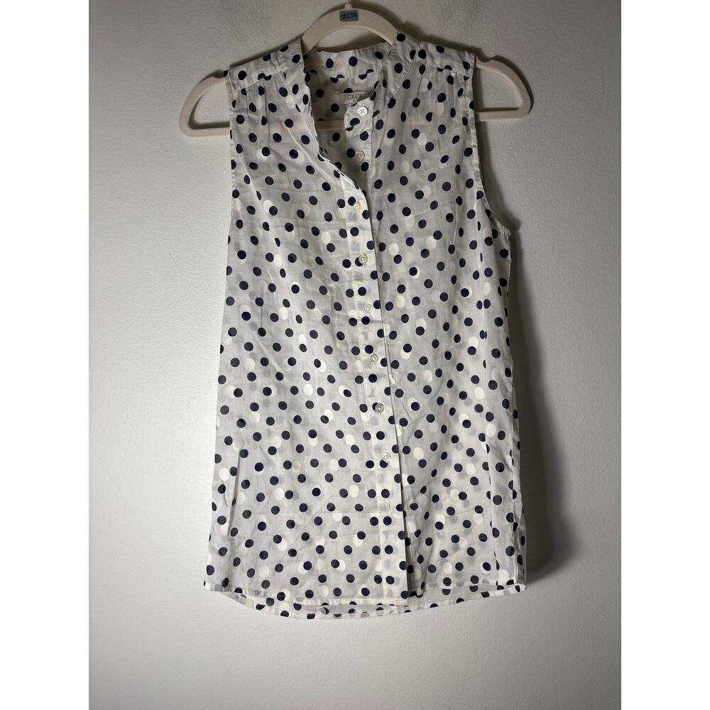 J. Crew Black White Polka Dot Sleeveless Button Up Shirt Sz 2
